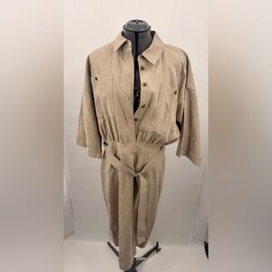 Lafayette 148 New York Elegant Linen Beige Women's Dress Size L NWT